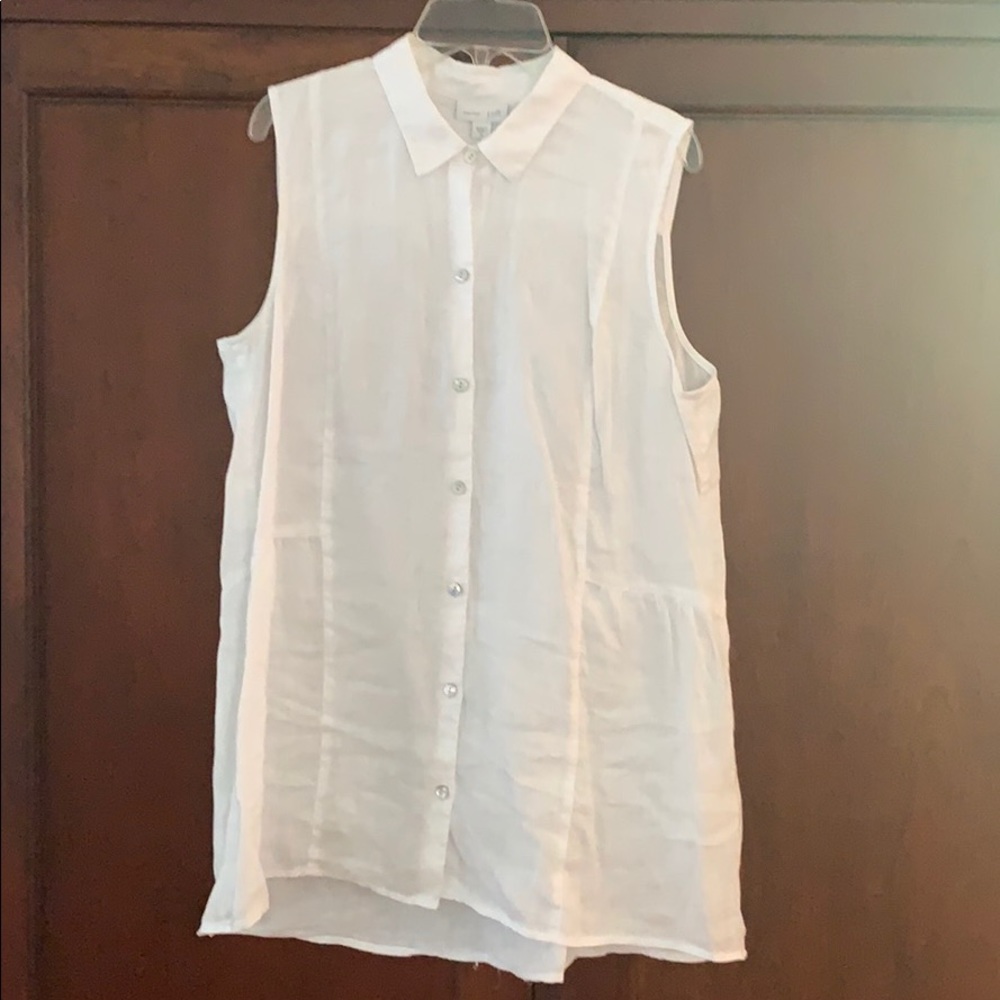 JJill White Linen Buttoned Collared Tunic Size M